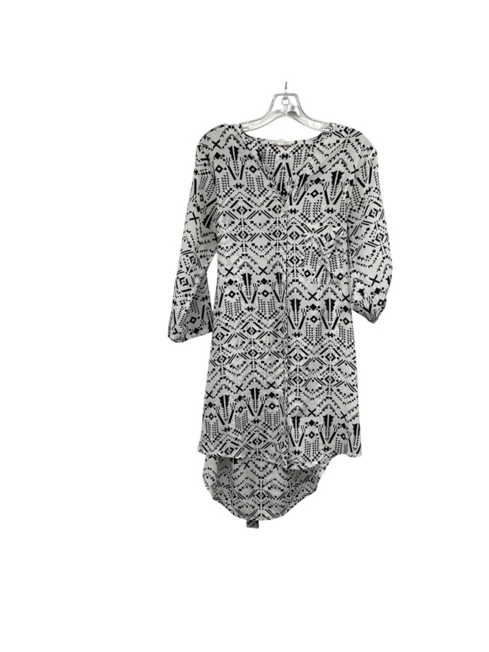 FATE Womens Hi Low Dress Button Up Roll Tab Sleeve Black/White Small Lightweight